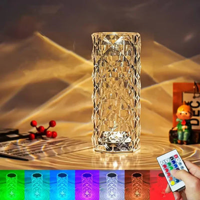 16 Colors Diamond Rose Crystal Touch Lamp. Usb Rechargeable Table Lamp - With Remote