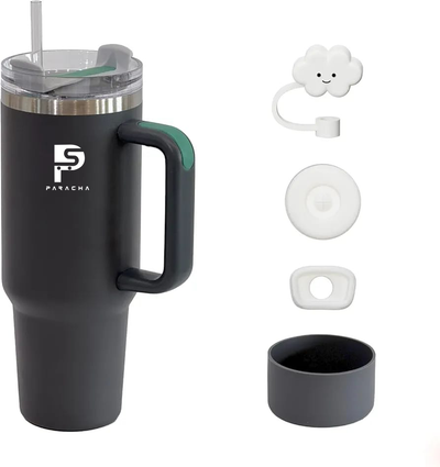 Tumbler with Handle and Straw Lid, 100% Leakproof Stainless Steel Vacuum Insulated Cup Travel Coffee Mug Water Bottle